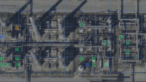 PS2 plant heatmap: shutdown work status overlaid on the aerial plant layout